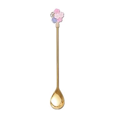 Imagem de Concha de sopa Colher de chá sobremesa aço inoxidável com alça em forma flor exclusiva, 1 peça, colheres café, para decoração mesa festa, agitação expresso(Gold,Grande)