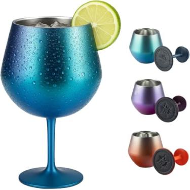 Imagem de Taça Térmica Inox 2 em 1 Vinho Gin Drinks Cerveja 414ml Copo Térmico Haste Removível Aço Inoxidável Conserva Bebidas Geladas Isolamento Térmico Parede Dupla Cocktail Coquetel (AZUL)