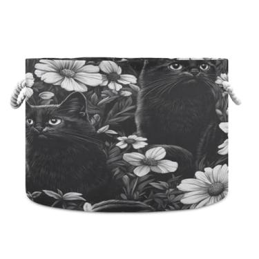 Imagem de WELLDAY Cesta de corda de algodão para bebês gatos pretos para sala de estar, lavanderia, berçário, travesseiros, decoração de casa