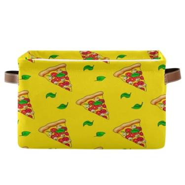 Imagem de Wassud Delicious Pizza Caixa de armazenamento dobrável de lona com alças, cesta organizadora dobrável para armário, banheiro e decoração de casa, 35 x 25 x 20 cm, 1 pacote