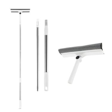 Imagem de Escova de limpeza de janela ajustável alça estendida esfregão limpador de vidro dupla face com rodo de silicone para ferramenta de limpeza doméstica, branco, W