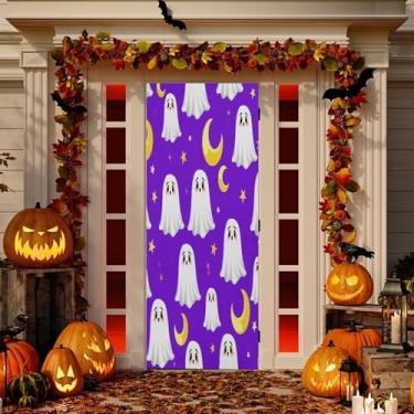 Imagem de Wassud Spooky Halloween Pattern Door Cover Decoration Outdoor Indoor Banner Varanda Decoração de casa Grande Decoração de porta da frente 96 x 98 polegadas