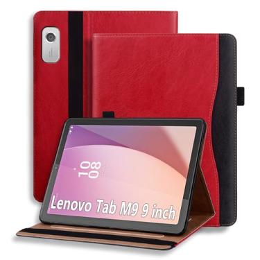 Imagem de TIPOYOROOS Capa para Lenovo Tab M9 22.9 cm 2023 / Nook Lenovo Tablet 22.9 cm 2024, capa inteligente com bolso e porta-lápis, couro PU empresarial com slot para cartão para TB-310FU, vermelho