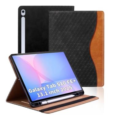 Imagem de Varohix Capa para Samsung Galaxy Tab S10 Fe Plus 33.3 cm 2025, capa protetora de couro PU, suporte de visualização em vários ângulos com bolso frontal, alça de mão para Galaxy S10 FE+ preta