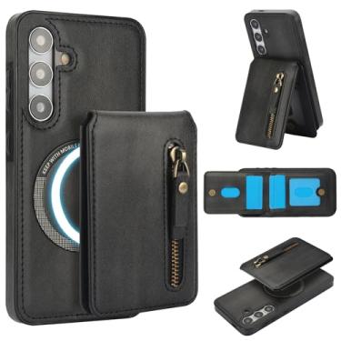 Imagem de Carteira destacável compatível com carregamento sem fio Magsafe para Samsung Galaxy A35 5G capa com suporte para cartão, bolso com zíper, suporte 2 em 1 capa à prova de choque (preto)