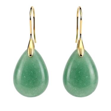 Imagem de Brincos de quartzo rosa, brincos pendentes de gota com gancho de orelha dourado, joia rosa boho para mulheres, 1 inch by 0.7 inch, Pedra, Aventurina verde