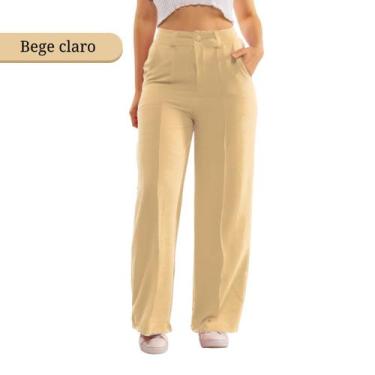 Imagem de Calça Feminina Pantalona Cintura Alta Soltinha Tecido Duna Com Bolso C