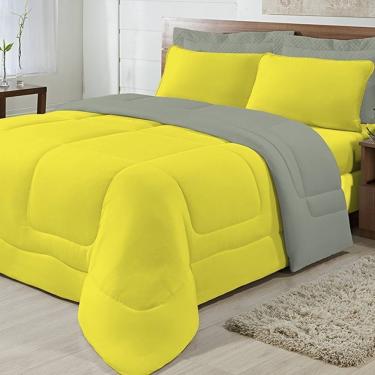 Imagem de Edredom Dupla Face 100% Algodão Malha Casal Gran Moratta 01 Peça - Cinza/Amarelo