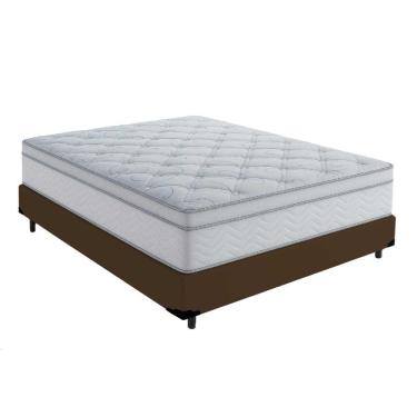 Imagem de Cama Box Casal 138 Tecido Sintetico Marrom Com Colchão Toronto Molas Ensacadas Branco D33