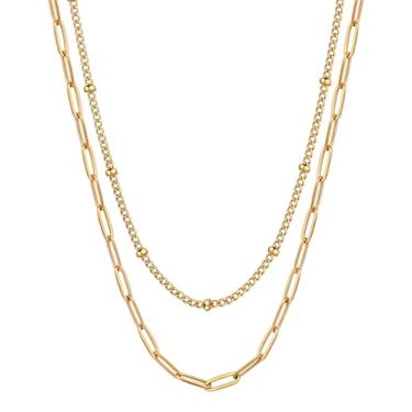 Imagem de AILPIWE Colares de ouro em camadas para mulheres, conjunto de colar delicado banhado a ouro 18 K, conjunto de joias simples de corrente de ouro para mulheres, Normal, Aço inoxidável, Sem Pedra