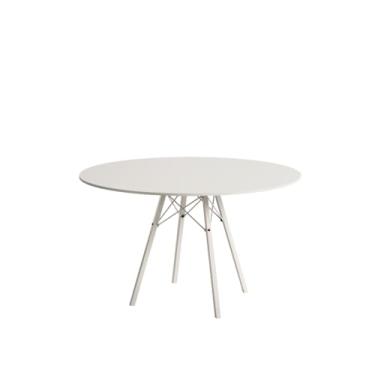 Imagem de Mesa de Jantar London Base de Ferro Modelo Tubular 4 Pés Tampo de Madeira 90cm Redondo