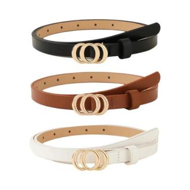 Imagem de Cinto Feminino Com Fivela Dourada 3 Peças Preto Branco Marrom Versátil