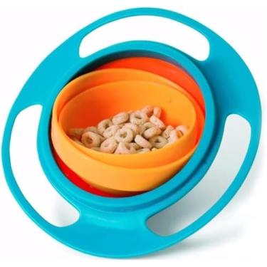 Imagem de Prato Giratório 360 Graus Giro Bowl Com Tampa Bebê Não Derruba Comida (azul)