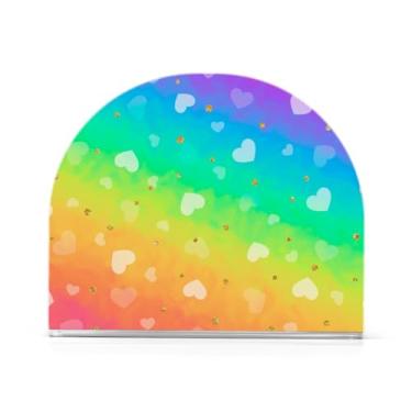Imagem de Porta-guardanapos de acrílico arco-íris com corações brilhantes, suporte de toalha de papel em forma de U, serve para 50-60 guardanapos, porta-guardanapos quadrado