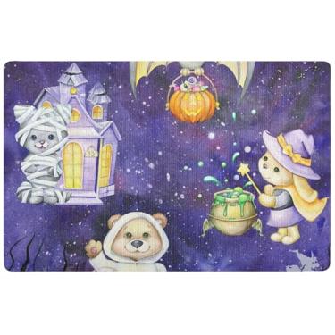 Imagem de TSENQUE Tapete personalizado de Halloween animal roxo tapete de entrada fofo tapete de entrada interior, decoração de varanda tapetes antiderrapantes para casa lavável 81 cm x 50 cm