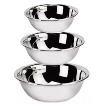 Imagem de Kit 3 Tigelas Bowl Bacia Vasilha Potes Saladeira Inox Cozinha