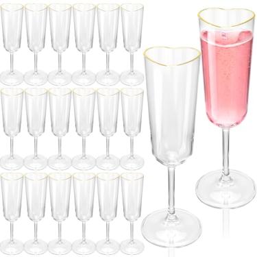 Imagem de Potchen 24 peças de taças de champanhe de plástico em formato de coração para Dia dos Namorados com borda dourada, conjunto de presente de 141,7 g, elegantes e transparentes, taças de vinho, copo de