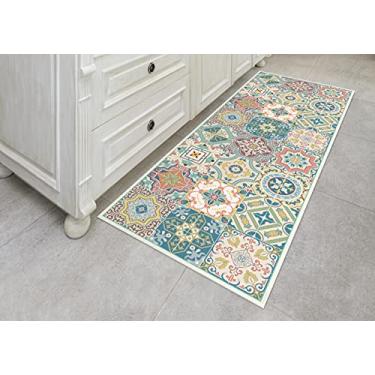 Imagem de IRI-GIRI Tapete de vinil para cozinha, tapete decorativo de linóleo, PVC, piso de azulejo, colorido, durável, antiderrapante, lavável à mão, e protege pisos de 160 x 60 cm, beleza veneziana 271