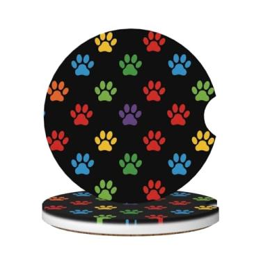 Imagem de FeHuew 2 peças de porta-copos de carro de cerâmica com pata de cachorro colorido para gatos, antiderrapante, absorvente, conjunto de porta-copos para bebidas, decoração de automóveis
