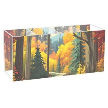 Imagem de TSENQUE Porta-lápis personalizado de acrílico para árvore da floresta de outono para canetinha de mesa, organizador de lápis, artigos de papelaria, artigos de escritório, mesa