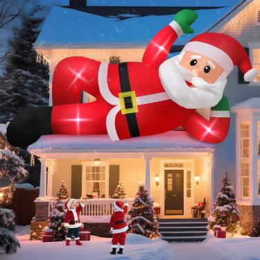 Imagem de Kalolary Decoração de exterior infláveis de Papai Noel deitado, decoração de quintal de Natal de 3 m com luzes LED embutidas, Papai Noel inflável para decoração de gramado e jardim de Natal