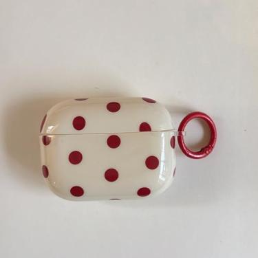 Imagem de Capa fofa de bolinhas para AirPod Pro 1/Pro 2ª geração com trava, estética kawaii, vintage, estilo boêmio, moderna, à prova de choque, capa feminina (vermelho bege, para AirPods Pro 1ª/Pro 2ª Geração)
