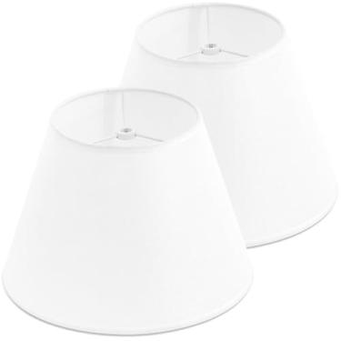 Imagem de Conjunto de 2 persianas brancas para candeeiros de mesa, abajures pequenos 15,2 cm superior x 25,4 cm inferior x 17,8 cm de altura, abajur de tecido moderno de sino, abajur substituível para decoração