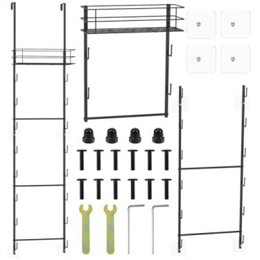 Imagem de Organizador de bolsa sobre a porta, organizador de bolsa montado na parede com 16 ganchos e cesta de metal, suporte de bolsa pode ser usado como 1/2 parte, ganchos sobre a porta para bolsa, banheiro