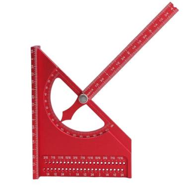 Imagem de Jiawu Transferidor de Madeira 3D Régua Quadrada Medidas Claras e Precisas Liga de Alumínio à Prova de Ferrugem 0-180 Graus Ajustável para Entusiastas de DIY (Vermelho)
