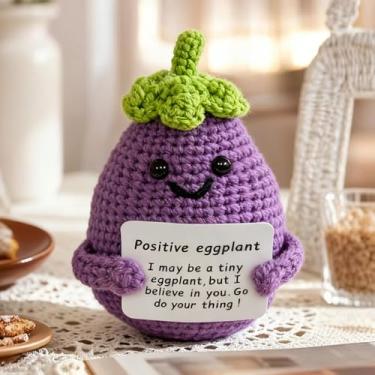 Imagem de Sobremesa artística de crochê positiva – decoração fofa de berinjela, kits de crochê feitos à mão, festival, aniversário, Natal, presentes para mulheres ou homens
