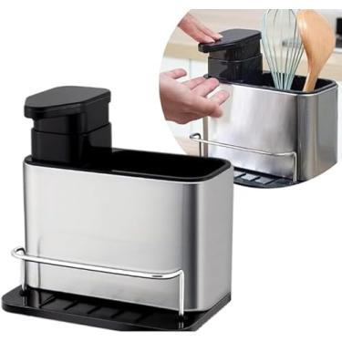 Imagem de Organizador De Pia Inox, Suporte Detergente, Escorredor Esponja, Dispenser Sabão Líquido, Kit Cozinha Moderna, Porta Esponja, Organizador Multifuncional Inox