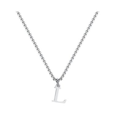 Imagem de Colar Masculino De Aço Inoxidável Prata Com Pingente De Letra A-Z E Co