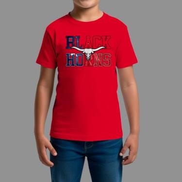 Imagem de Camisetas Infatil Básica Masculina Moda Country Manga Curta Black Horn