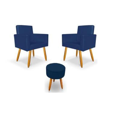 Imagem de Kit 2 Poltrona Nina com Puff Redondo para Recepção Escritório Consultó