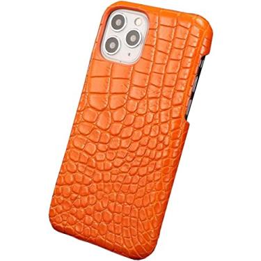 Imagem de EKESA Capa de telefone luxuosa de couro de crocodilo, para Apple iPhone 14 Plus (2022) capa de telefone traseira de jacaré de 6,7 polegadas com forro de flocagem (cor: laranja)