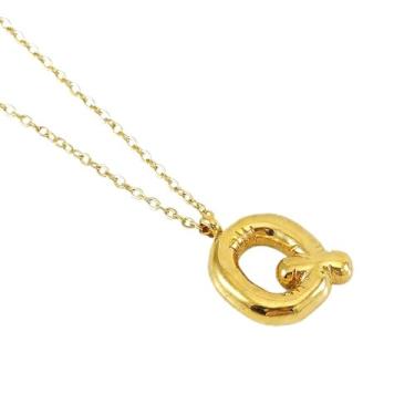 Imagem de Colar de Letra Bolha Personalizado para Mulheres, Colar Inicial Banhado a Ouro 18K com Corrente Cruzada em Aço Inoxidável, 45 cm, 26 Letras, Jóia de Moda e Presente Estiloso (dourado,Q)