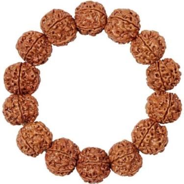 Imagem de EDMIRIA Pulseira Nepali 5 Mukhi Rudraksha para homens, pulseira de cinco faces, adequada para ioga, meditação, cura natural, ajustável, redonda, genuína, do Himalaia, Nepalês, Rudraksha, 20mm, Madeira