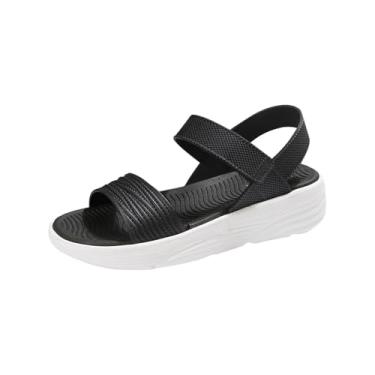 Imagem de Sandálias femininas de praia, bico redondo, bico aberto, plataforma, casual, primavera, verão, Preto, 36