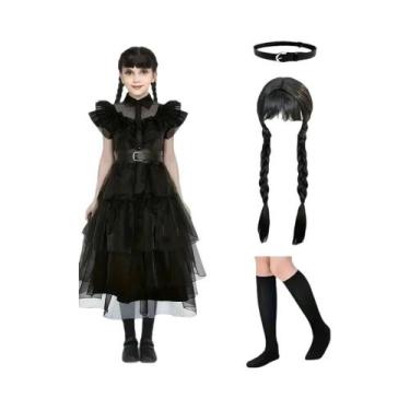 Imagem de Vestido Gótico Sem Mangas Preto Da Wednesday Addams Para Crianças, Fan