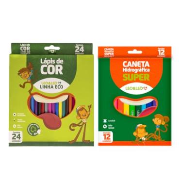 Imagem de Lapis De Cor Sextavado 24 Cores + Canetinha Super 12 Cores - Leo e Leo