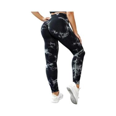 Imagem de Calças De Yoga Femininas De Cintura Alta Sem Costura Com Estampa Tie-d