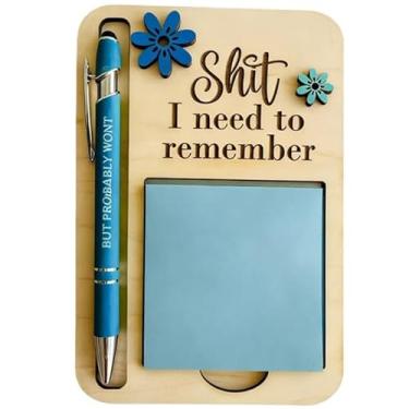 Imagem de Porta-notas adesivas The Shit I Need to Remember - Organizador de bloco de notas de madeira com caneta, presente engraçado para pessoas esquecidas, colegas de trabalho, professores - Acessórios de