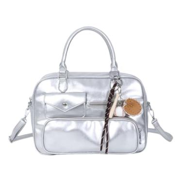 Imagem de NLAIOUSL Bolsa feminina retrô de couro PU, bolsa tiracolo caual, axila, bolsa de ombro, ótima para escritório e viagens, Prata