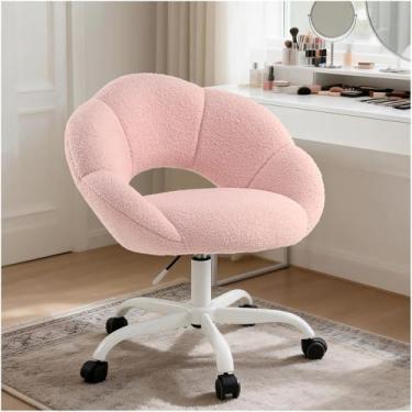 Imagem de SDXYSTCE Vanity Chair Cadeira cruzada em forma de pétala com rodas, cadeira de escritório alta estofada com encosto para meninas e mulheres, cadeiras giratórias com detalhe central para sala de estar