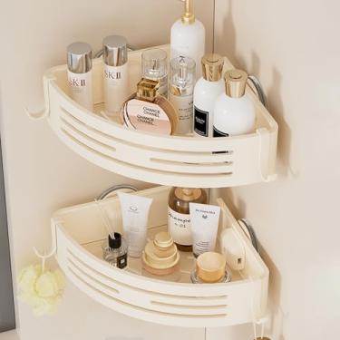 Imagem de ONXE Suporte de chuveiro de canto, prateleiras de chuveiro com ganchos, sem perfuração, organizadores e armazenamento de banheiro com sucção potente, removível, à prova d'água, à prova de ferrugem