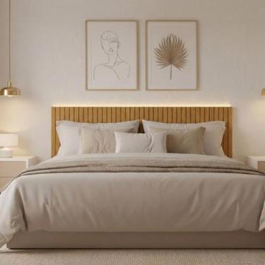 Imagem de Painel Cabeceira Ripado Autoadesivo em MDF 6mm Pintura UV Casal 1,45m 