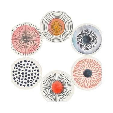 Imagem de Conjunto De 6 Porta-Copos Redondos De Madeira Com Estampa Abstrata Lar