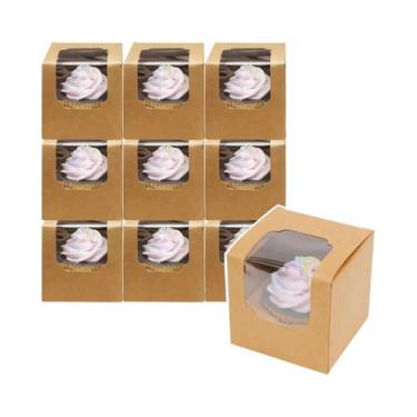 Imagem de Caixas De Cupcake Cáqui Com Janela Transparente E Inserção De Papel, D