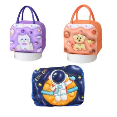 Imagem de Kit 3 Lancheiras Escolar De Desenho Animado Infantil Bolsa