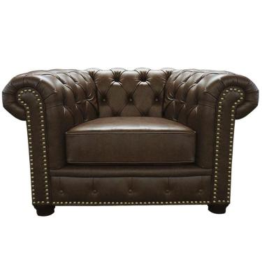 Imagem de Poltrona Chesterfield com Pés Madeira Couro Marrom